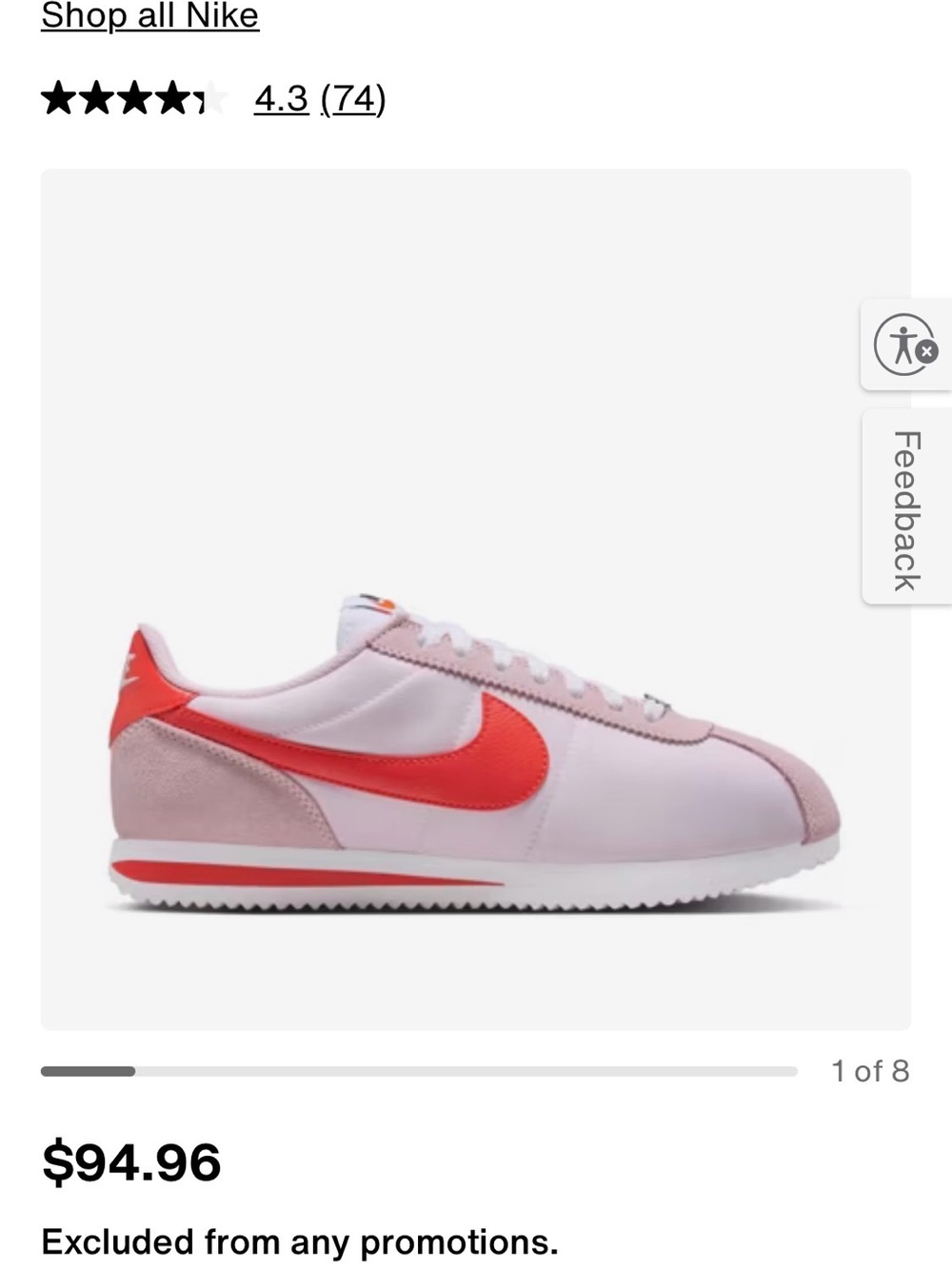 Nike Women's Pink Cortez with Red Swoosh